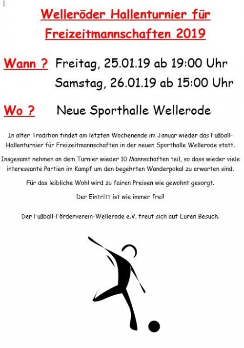 Hallenturnier für Freizeitmannshaften am Fr.+Sa. !